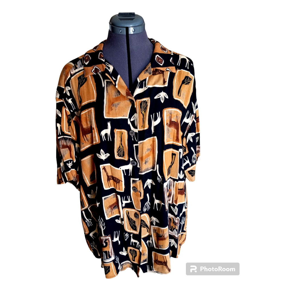 Baronesa by Barbara Green animal print woman's button up blouse, 14